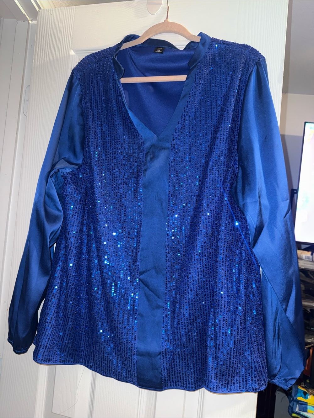 SHEIN Royal Blue Satin-Look Curve Blouse